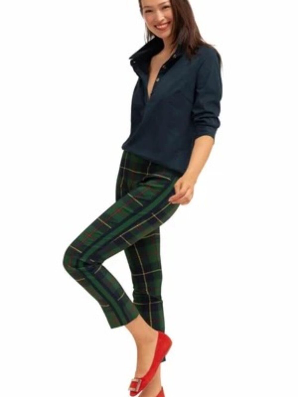 GRETCHEN SCOTT gripeless pull on pants in green plaid holiday Medium - Picture 4 of 16